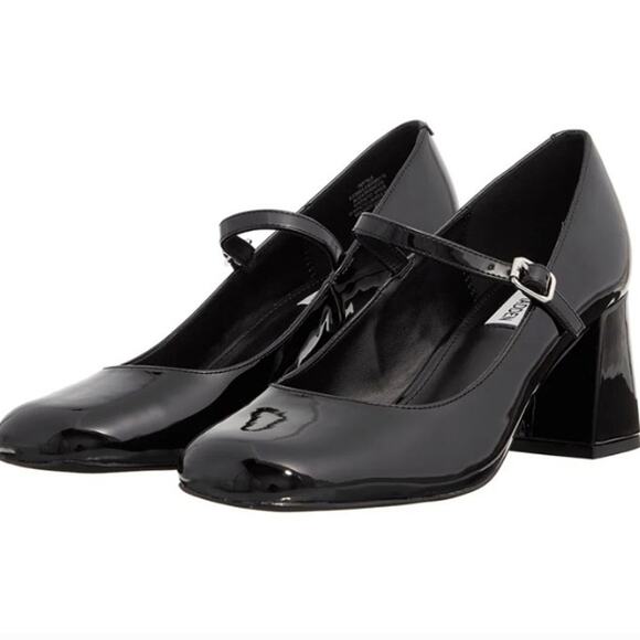 Steve Madden Pep Talk Block Heel Mary Jane Pumps Black Patent size 9 Goth - Picture 1 of 12